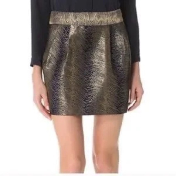 Club Monaco Women’s Joelle Shimmery Jacquard Gold Skirt Size 4 - Picture 2 of 15